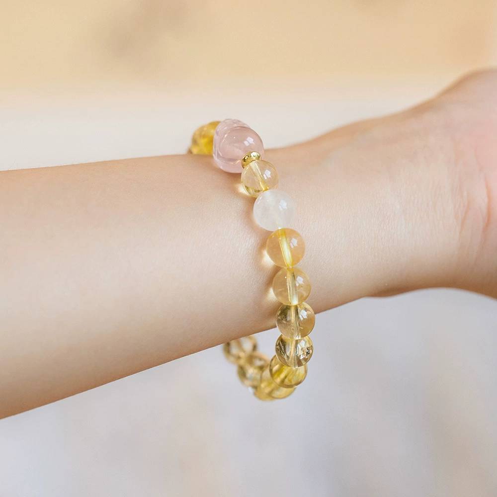 Golden Bliss Citrine & Strawberry Quartz Crystal Bracelet