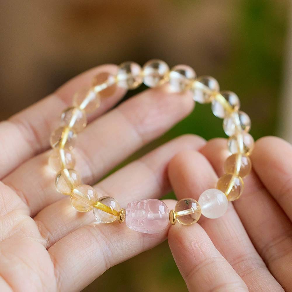 Golden Bliss Citrine & Strawberry Quartz Crystal Bracelet