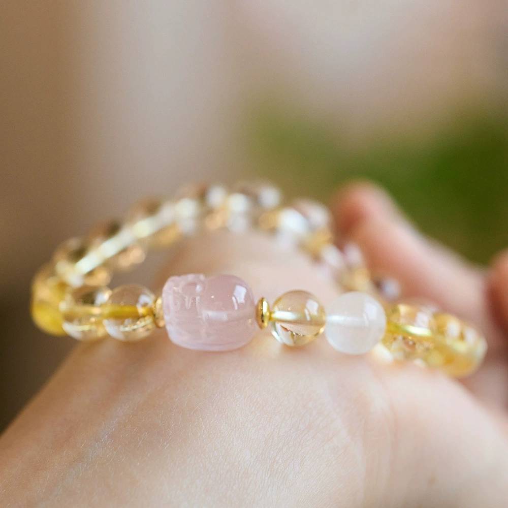 Golden Bliss Citrine & Strawberry Quartz Crystal Bracelet
