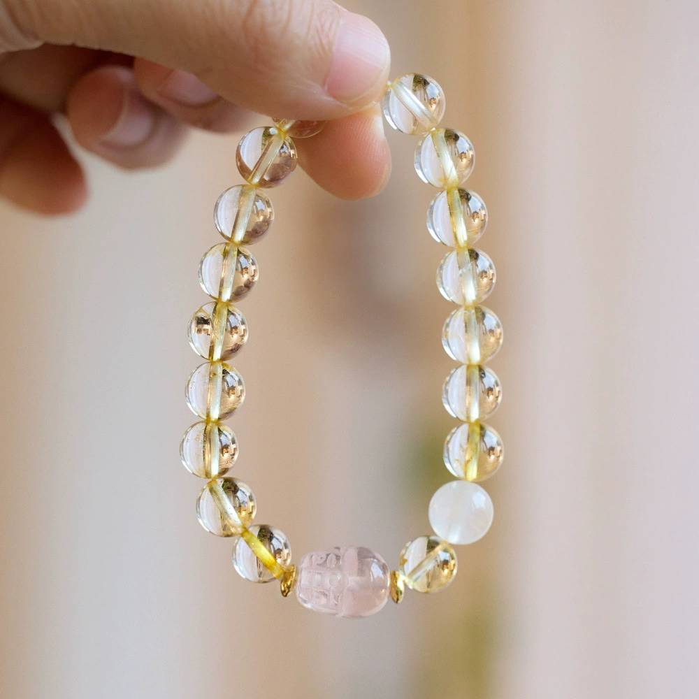 Golden Bliss Citrine & Strawberry Quartz Crystal Bracelet