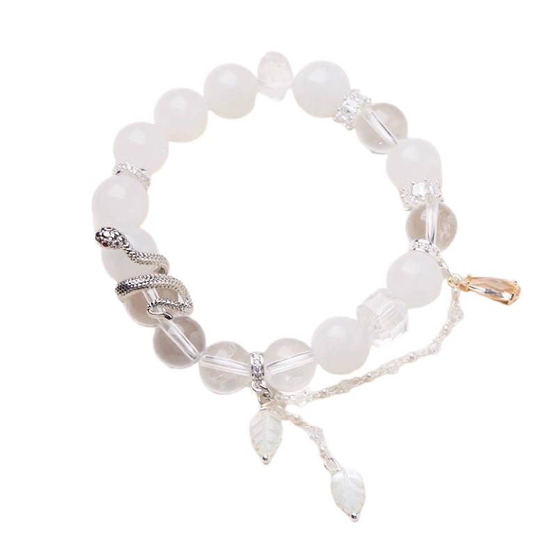 Lunar Serpent White Jade & Clear Jade Crystal Bracelet