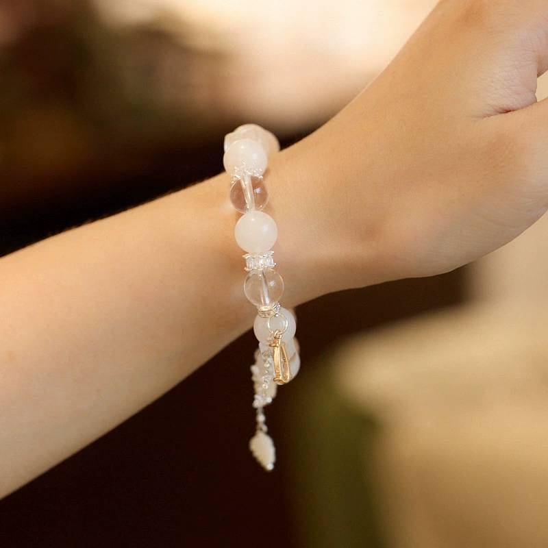 Lunar Serpent White Jade & Clear Jade Crystal Bracelet