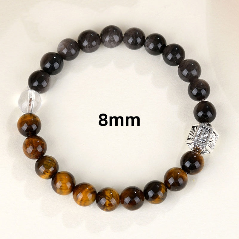 Grounding bracelet mixing tiger’s eye and obsidian stones