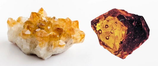 Side-by-side comparison of a natural crystal bracelet and a synthetic one, highlighting the unique textures and inclusions of real stones.