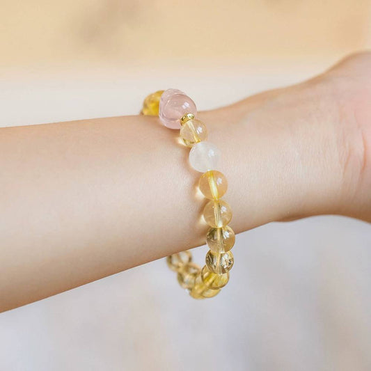 Golden Bliss Citrine & Strawberry Quartz Crystal Bracelet