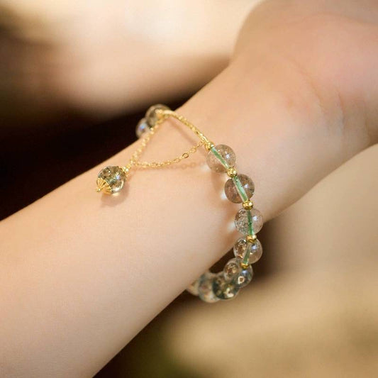 Green Phantom Clear Quartz Crystal Bracelet