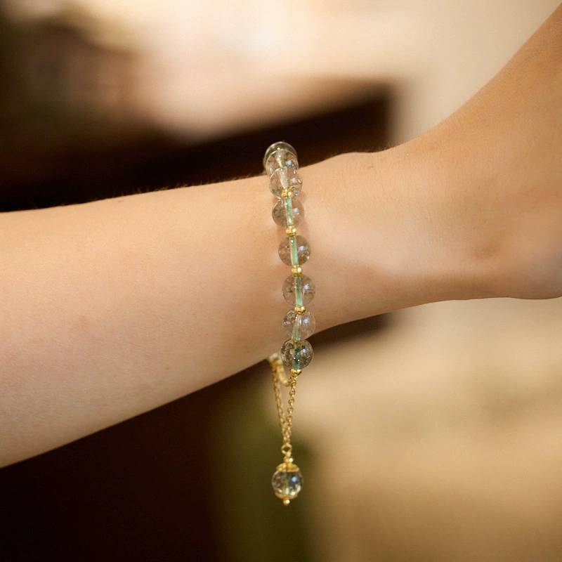 Green Phantom Clear Quartz Crystal Bracelet