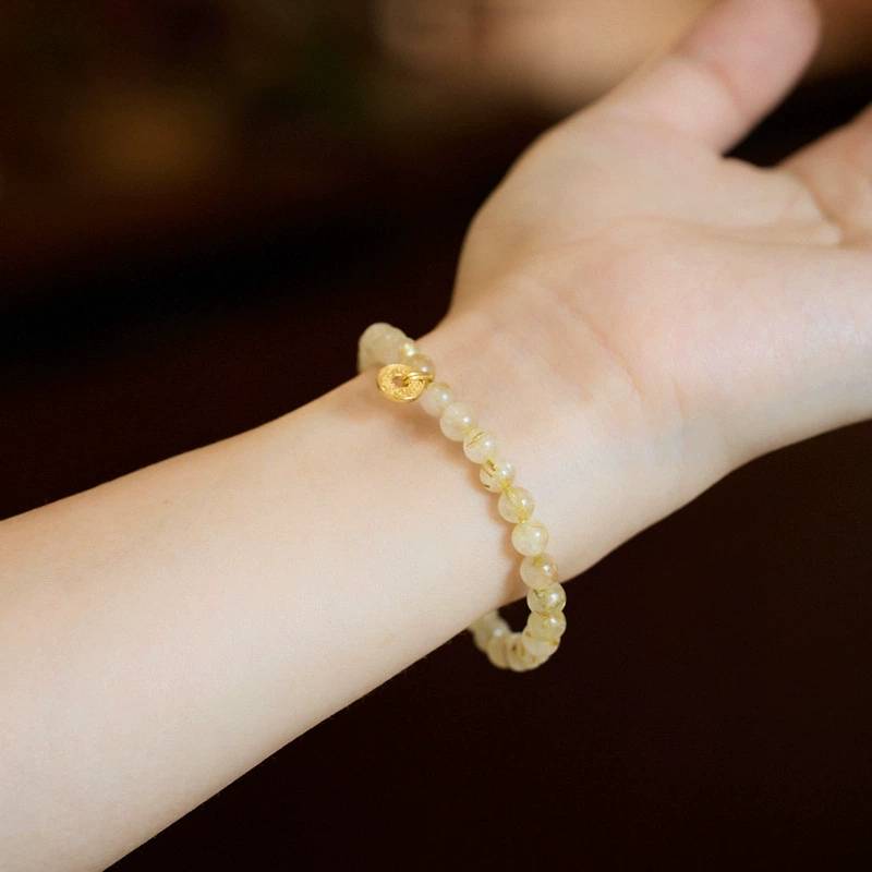 Sunlit Aurum Rutilated Quartz Crystal Bracelet