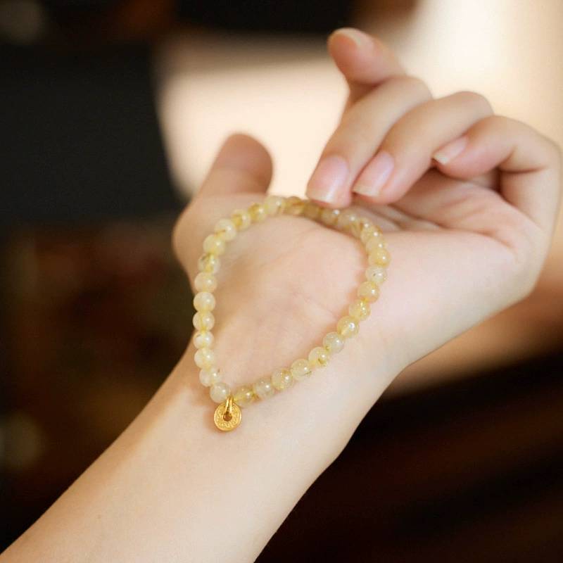 Sunlit Aurum Rutilated Quartz Crystal Bracelet