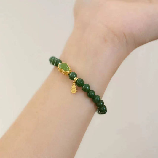Lucky Gourd Green Jade Crystal Bracelet
