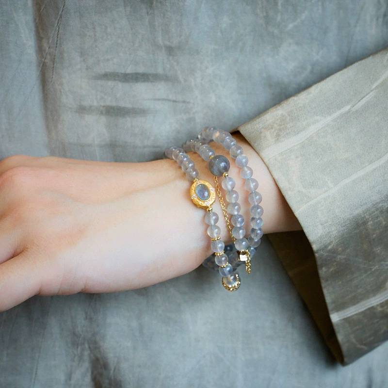 Starlit Reverie Moonstone Triple Wrap Crystal Bracelet