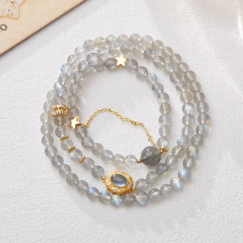 Starlit Reverie Moonstone Triple Wrap Crystal Bracelet