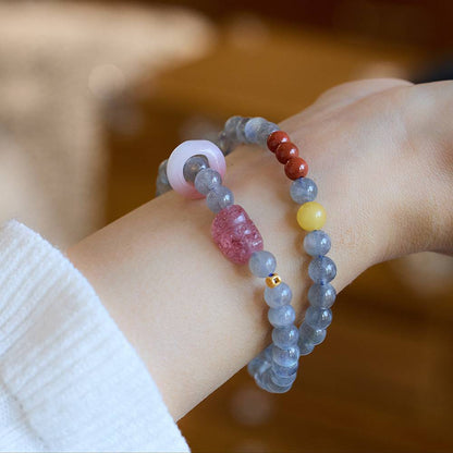 Lunar Grace Moonstone & Strawberry Quartz Crystal Bracelet
