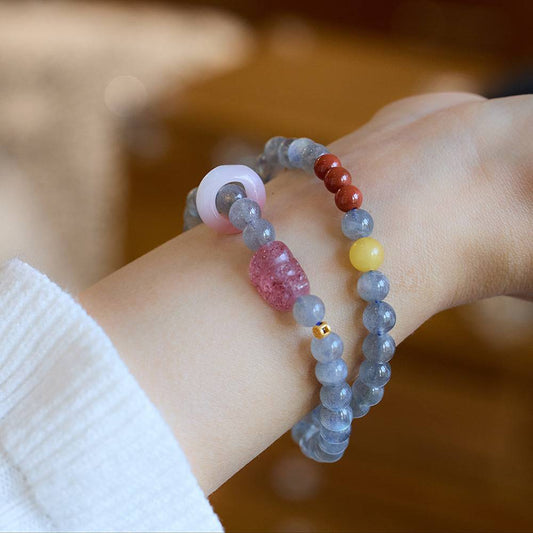 Lunar Grace Moonstone & Strawberry Quartz Crystal Bracelet