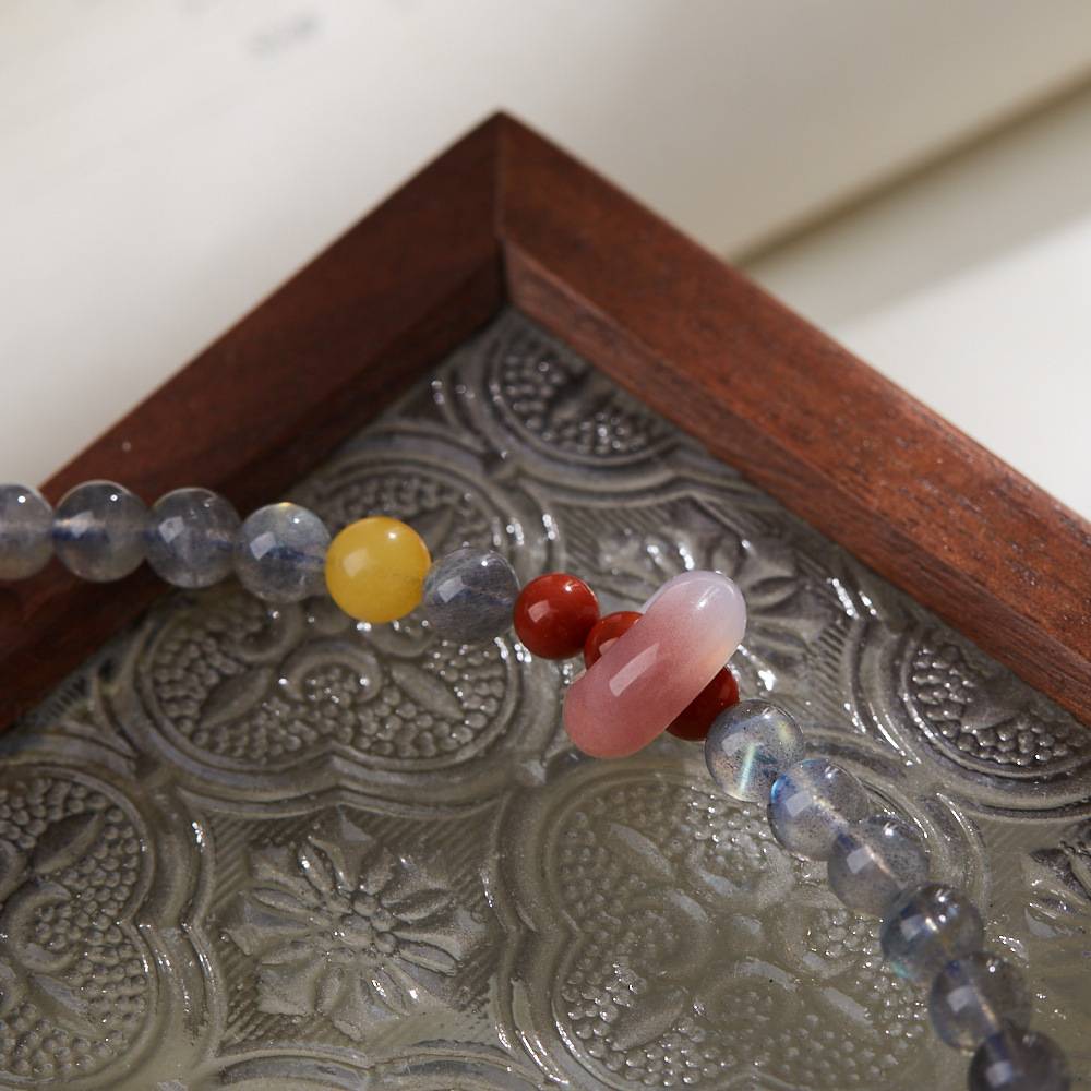 Lunar Grace Moonstone & Strawberry Quartz Crystal Bracelet