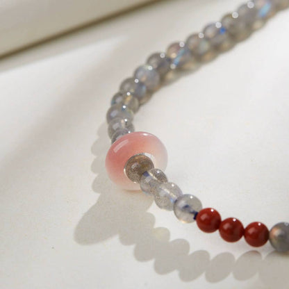 Lunar Grace Moonstone & Strawberry Quartz Crystal Bracelet