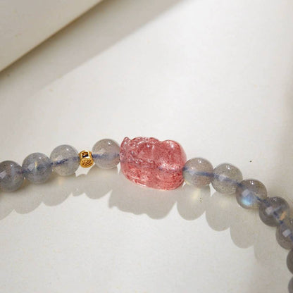 Lunar Grace Moonstone & Strawberry Quartz Crystal Bracelet