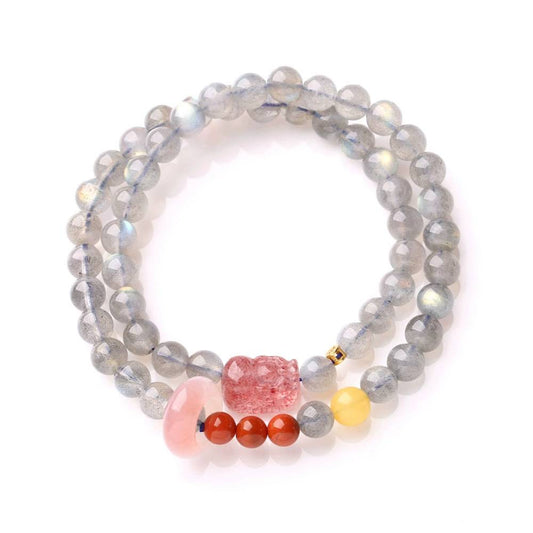 Lunar Grace Moonstone & Strawberry Quartz Crystal Bracelet