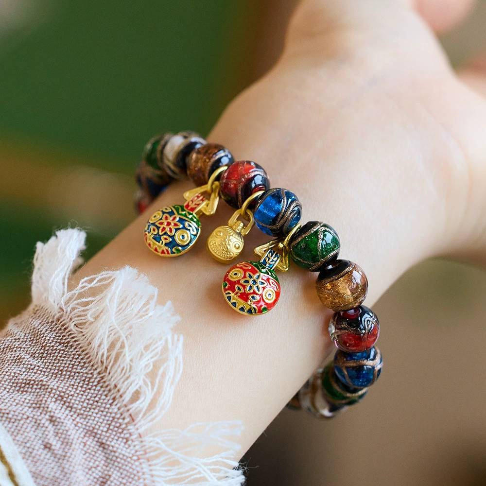 Elemental Harmony Incense Ash Glazed Beads Crystal Bracelet