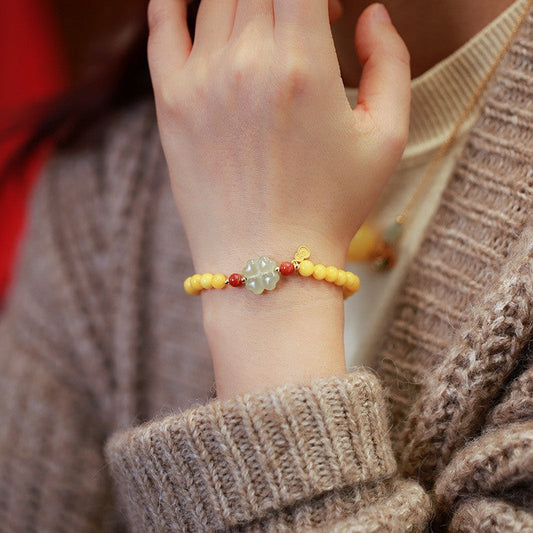 Golden Clover Amber Crystal Bracelet