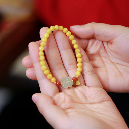 Golden Clover Amber Crystal Bracelet