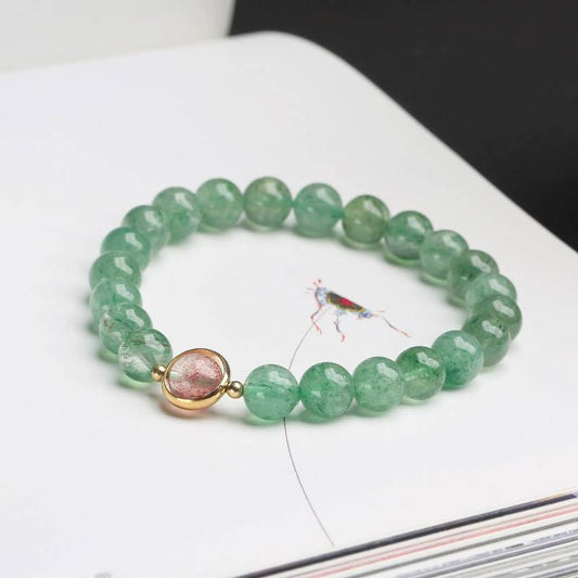 Verdant Heart Green Strawberry Quartz Crystal Bracelet