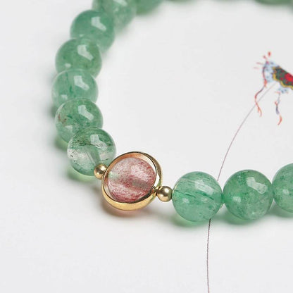 Armband mit grünem Erdbeerquarz-Kristall, Herzform