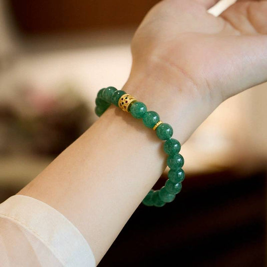 Emerald Heart Strawberry Quartz Crystal Bracelet