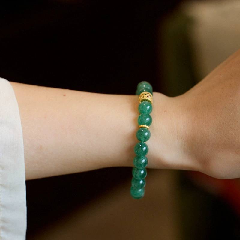 Emerald Heart Strawberry Quartz Crystal Bracelet