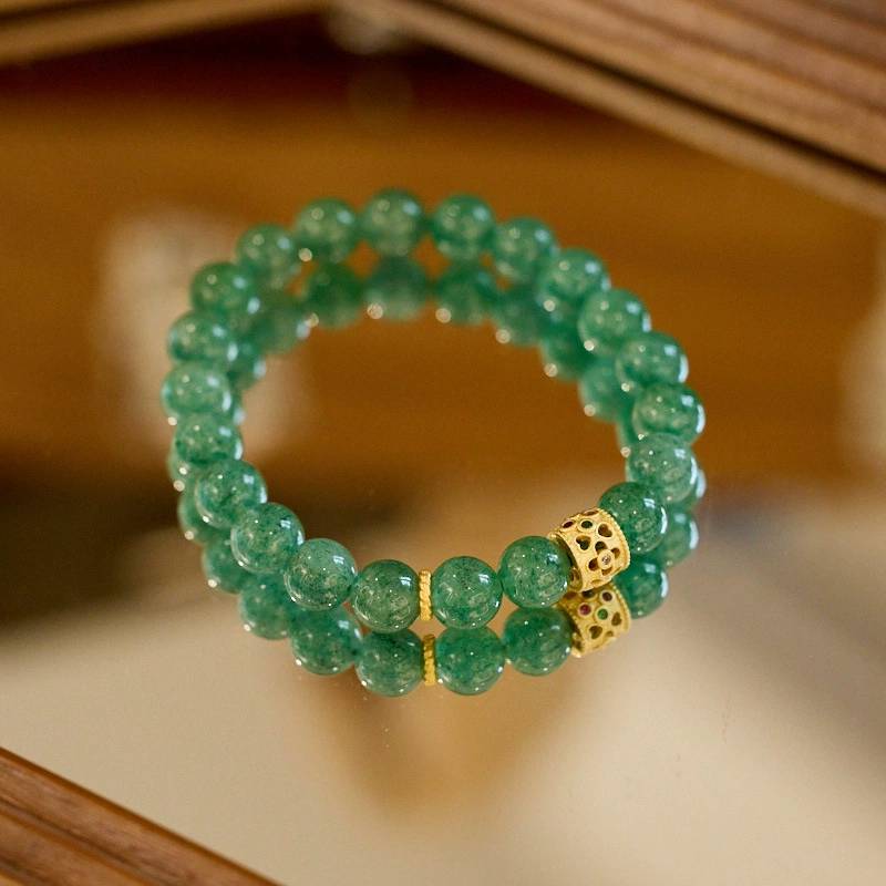 Emerald Heart Strawberry Quartz Crystal Bracelet