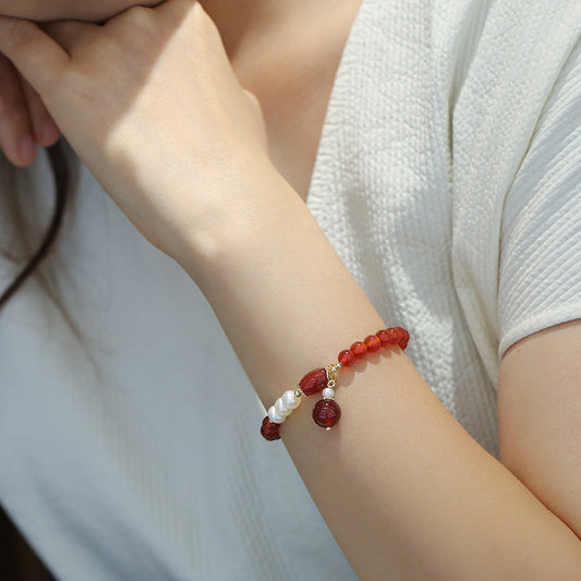 Scarlet Pearl Agate Crystal Bracelet