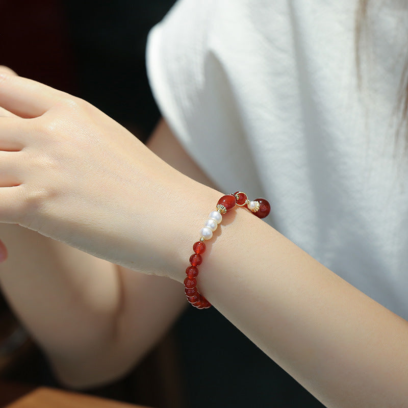 Scarlet Pearl Agate Crystal Bracelet