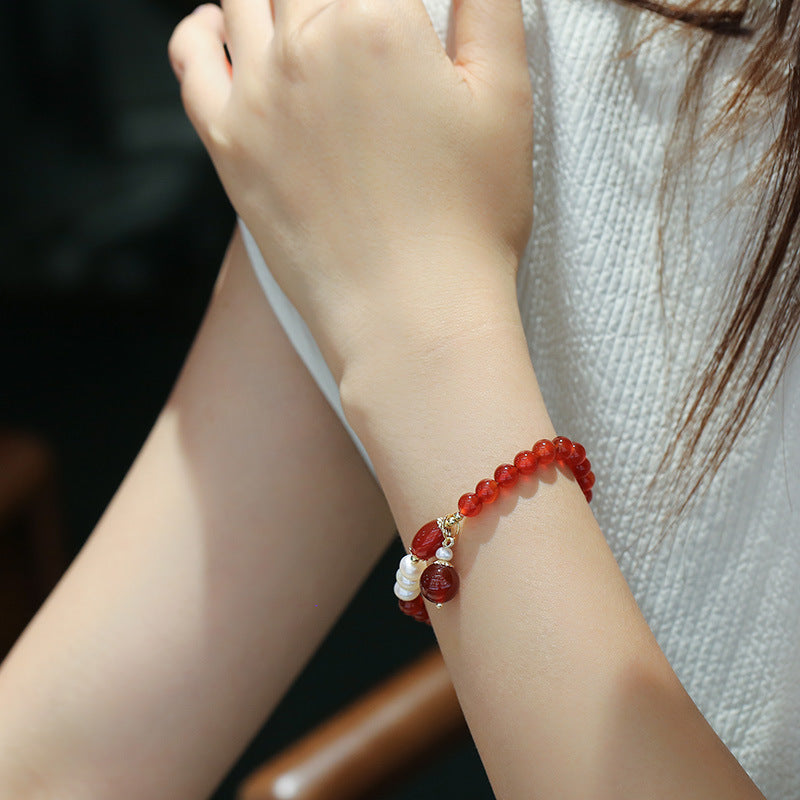 Scarlet Pearl Agate Crystal Bracelet