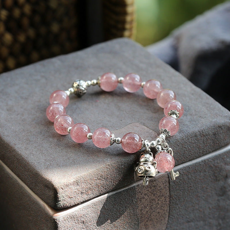 Love Whiskers Strawberry Quartz Pink Crystal Bracelet