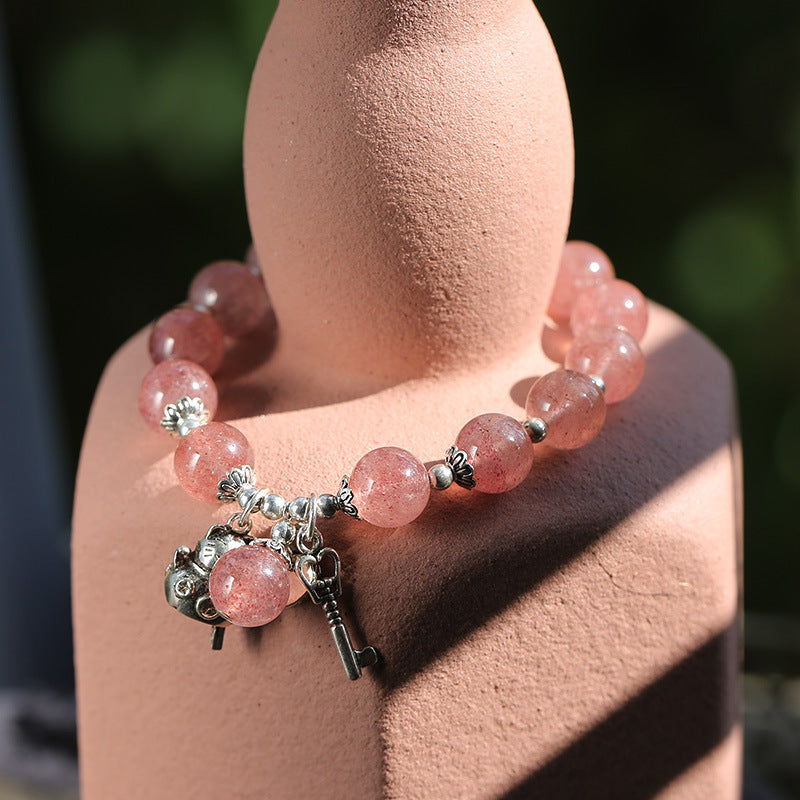 Love Whiskers Strawberry Quartz Pink Crystal Bracelet