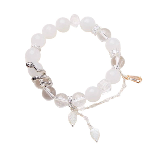 Lunar Serpent White Jade & Clear Jade Crystal Bracelet