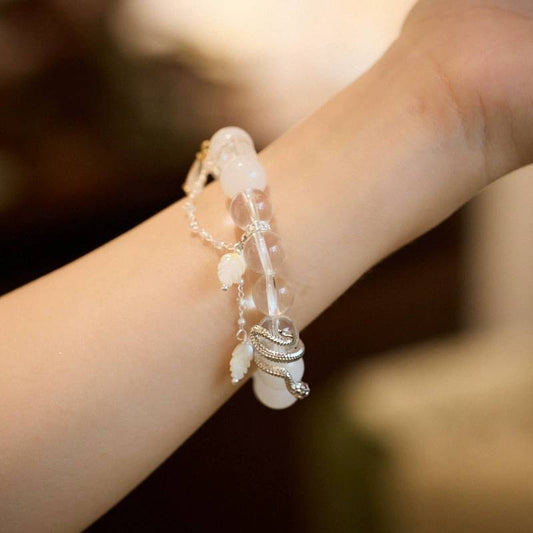 Lunar Serpent White Jade & Clear Jade Crystal Bracelet