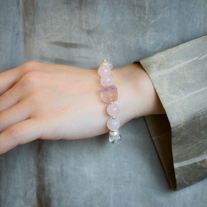 Awakening Lion Pink Quartz Crystal Bracelet