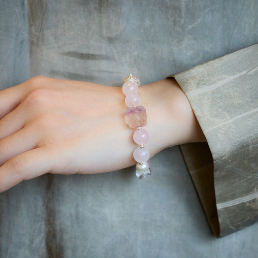 Awakening Lion Pink Quartz Crystal Bracelet