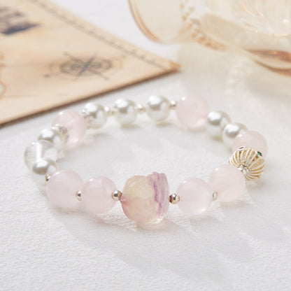 Awakening Lion Pink Quartz Crystal Bracelet