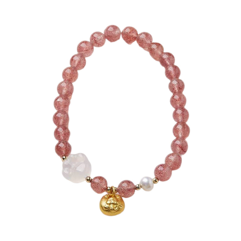 Blossom Heart Strawberry Quartz Crystal Bracelet