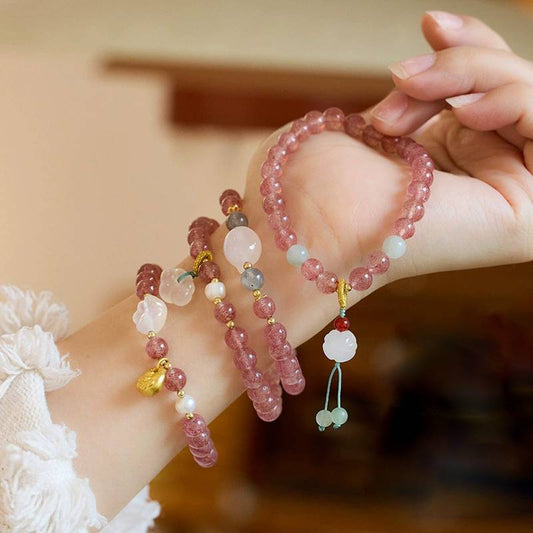 Blossom Heart Strawberry Quartz Crystal Bracelet
