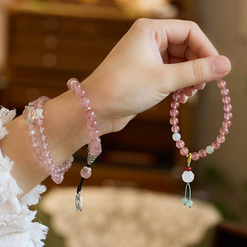 Blossom Heart Strawberry Quartz Crystal Bracelet