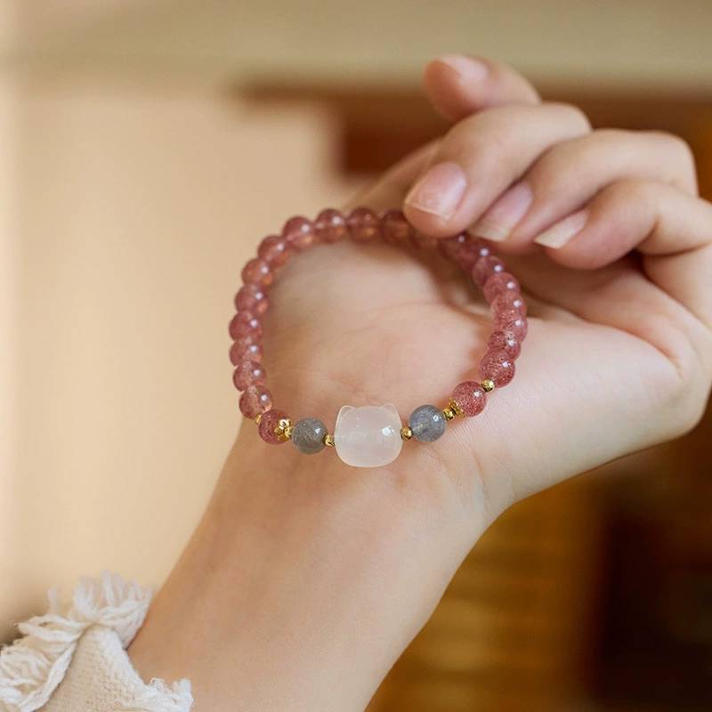 Blossom Heart Strawberry Quartz Crystal Bracelet