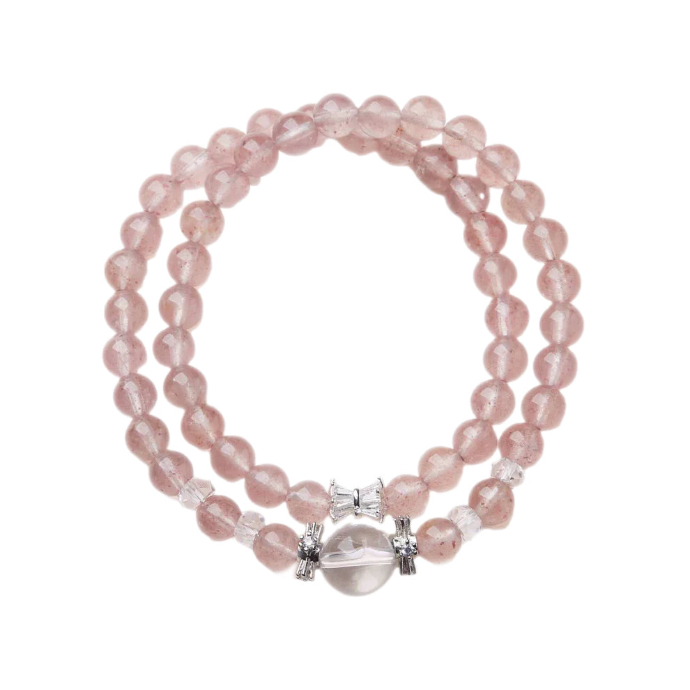 Blushing Rose Strawberry Quartz Crystal Bracelet