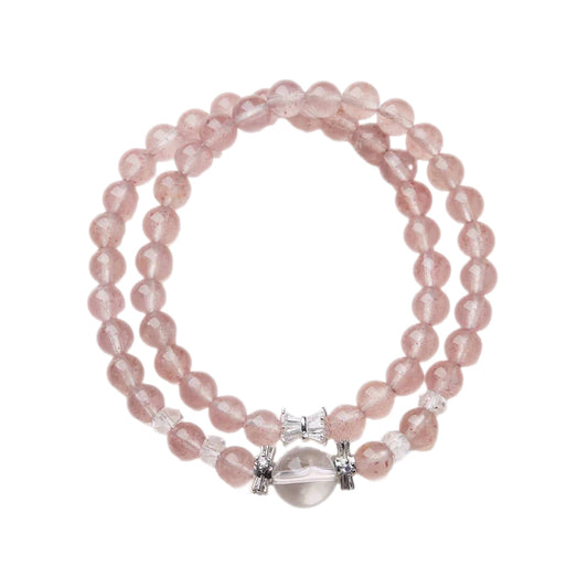 Blushing Rose Strawberry Quartz Crystal Bracelet