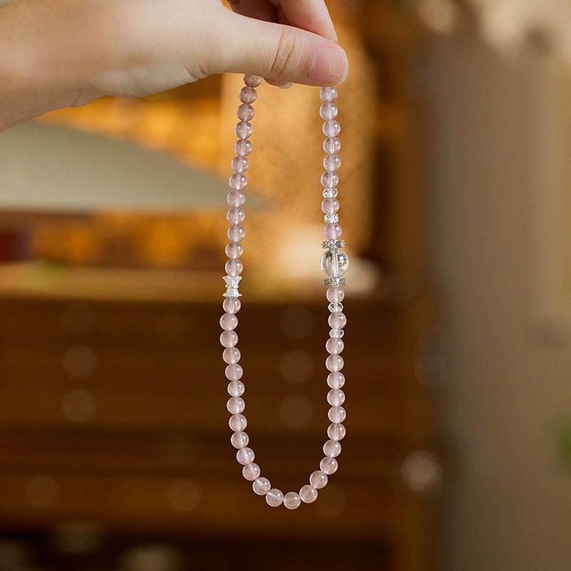 Blushing Rose Strawberry Quartz Crystal Bracelet