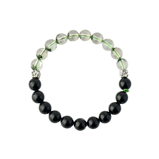 Mystic Guardian bracelet with onyx and green phantom quartz for deep protection